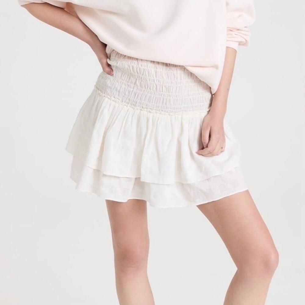 Madewell Smocked Pull-On Ivory White Tiered Mini Skirt Size XL NWT